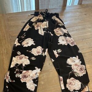 Floral Black Wide Leg Pants